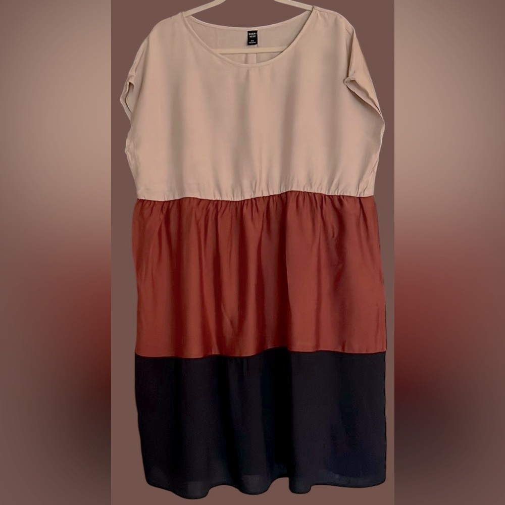EMERY ROSE Navy/Rust/Tan Contrast Color A-Line Flare Dress, Size 2XL(16), EUC.